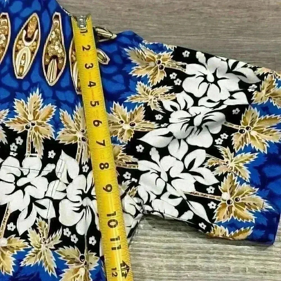 Aloha Hut Mens Hawaiian Button Up Short Sleeve Shirt Sz XL Blue - Mint EUC - Picture 10 of 14